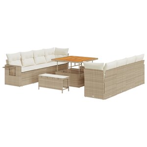 vidaXL Ensemble de Canapé de Jardin de 11 Pièces avec Coussins Beige en Poly Rattan Acacia