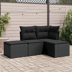 vidaXL Salon de jardin 4 Pièces avec coussins noir résine tressée