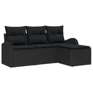 Ensemble de Canapés de Jardin de 4 Pièces avec Oreillers Noir Poly Rattan