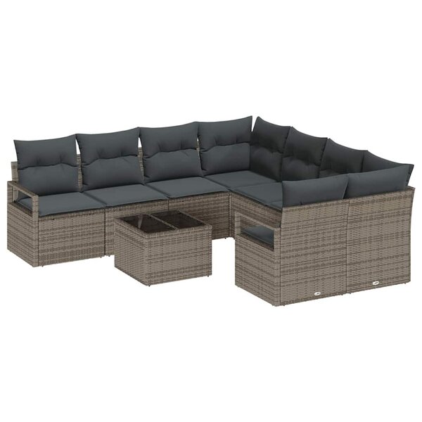 vidaXL Ensemble de Canapés avec coussin 9 Pièces Gris polyrotin