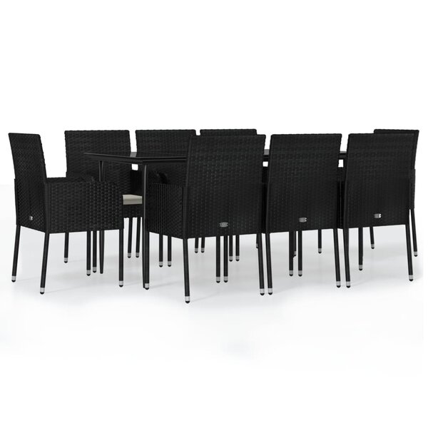 vidaXL Ensemble à manger jardin 9Pièces et coussins noir résine tressée