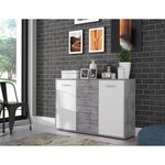 Buffet bas 2 portes 4 tiroirs - Blanc et béton gris clair - PILVI - L 122,6 x P 34,2 H 88,1 cm