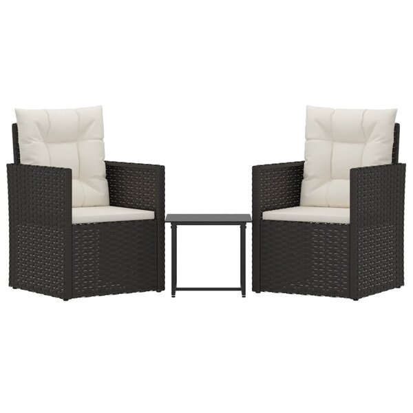vidaXL Mobilier d'extérieur 3 Pièces avec coussins Résine tressée Noir