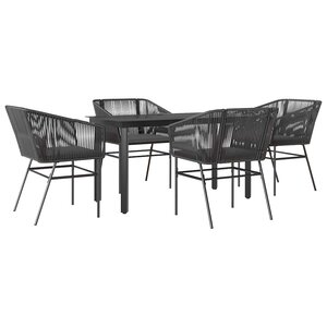vidaXL Ensemble à manger de jardin et coussins 5 Pièces noir rotin verre