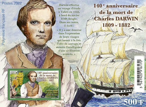 Bloc 1 timbre Polynésie Française - Charles Darwin
