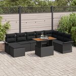 vidaXL Ensemble de salle à manger de jardin 9 pièces avec coussins Noir Poly Rattan Acacia