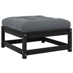 vidaXL Repose-pied de jardin avec coussin Noir Bois de pin massif