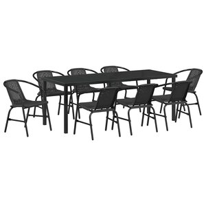 vidaXL Ensemble de salle à manger pour jardin 9 Pièces Noir