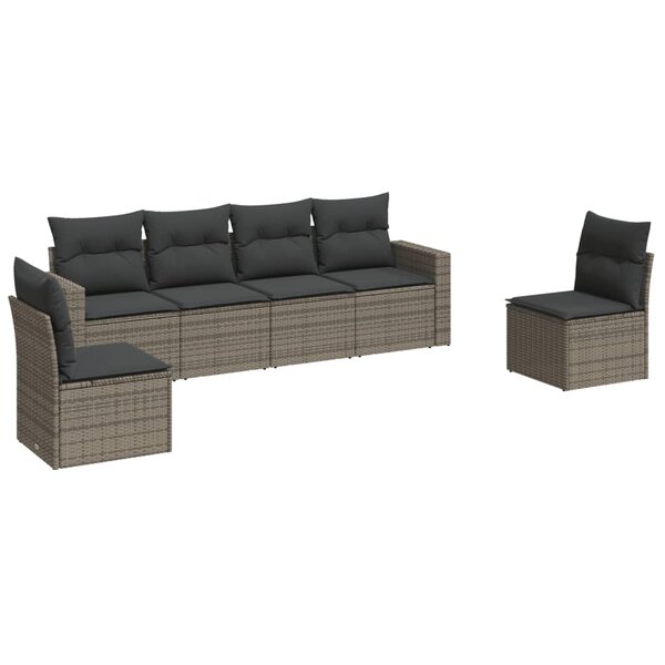 vidaXL Salon de jardin 6 Pièces avec coussins gris résine tressée