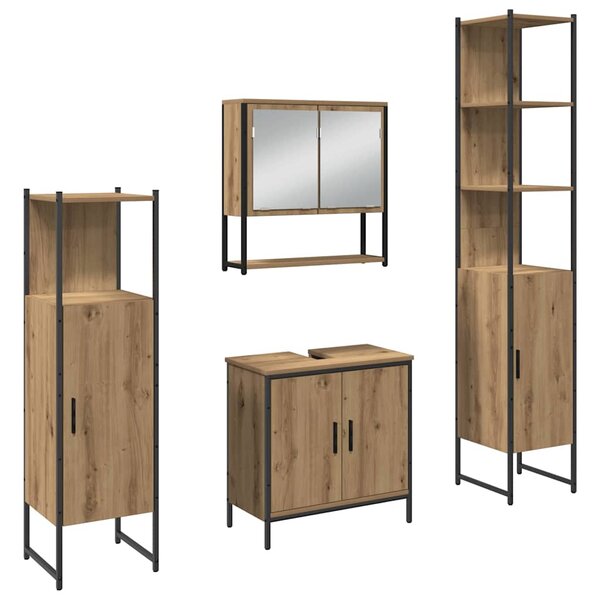 vidaXL Ensemble de mobilier de salle de bain avec porte 4 Pièces Marron