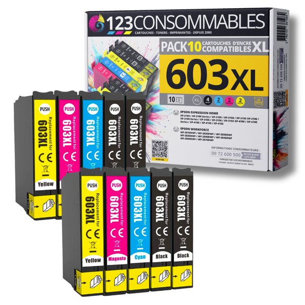 603XL - Pack 10 cartouches Epson 603 XL compatibles XP-2100 XP-3100 XP-4100