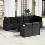 vidaXL Ensemble de canapé de jardin avec coussin 9 Pièces Noir Poly rotin