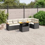 vidaXL Salon de jardin 7 Pièces avec coussins noir résine tressée