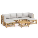vidaXL Salon de jardin 7 Pièces avec coussins gris clair bambou