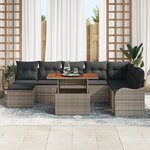 Ensemble de Canapé de Jardin 9 Pièces avec Cushions Gris Rotin Poly