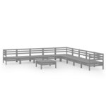 vidaXL Salon de jardin 10 Pièces Bois de pin massif Gris
