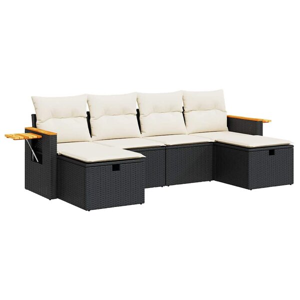 vidaXL Salon de jardin 6 Pièces avec coussins noir résine tressée
