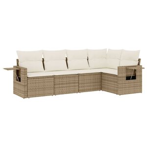 vidaXL Salon de jardin avec coussins 5 Pièces beige résine tressée