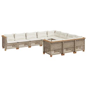 vidaXL Salon de jardin avec coussins 10 Pièces beige résine tressée