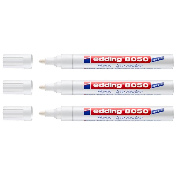 Marqueur Spécial Pneu Caoutchouc 8050 Blanc Pointe Ronde 2-4 mm x 3 EDDING