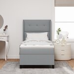 Lit box avec matelas gris clair 90x190 cm en tissu