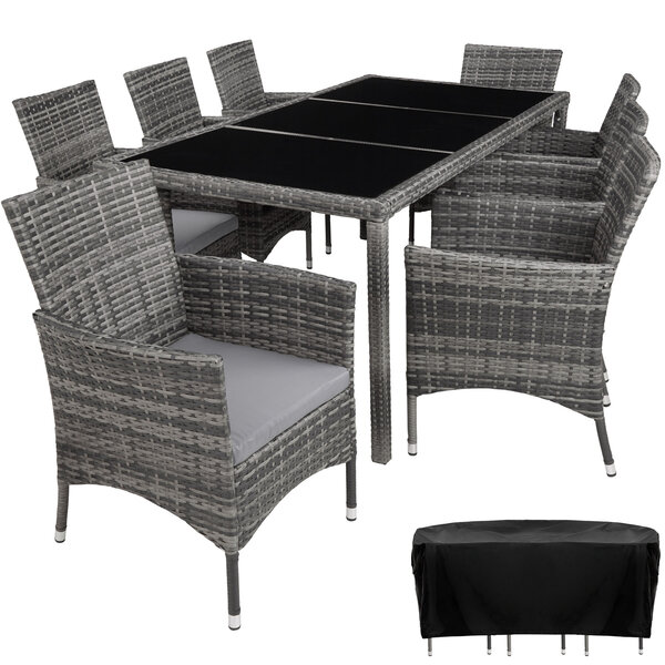 Tectake Salon de jardin VALENCE 8 places avec housse de protection - gris