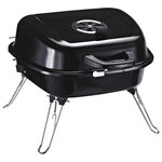 Barbecue à charbon pliable portable BBQ grill sur pied avec couvercle dim. 45L x 42l x 33H cm acier émaillé noir