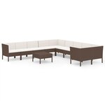 vidaXL Salon de jardin 11 Pièces avec coussins Résine tressée Marron