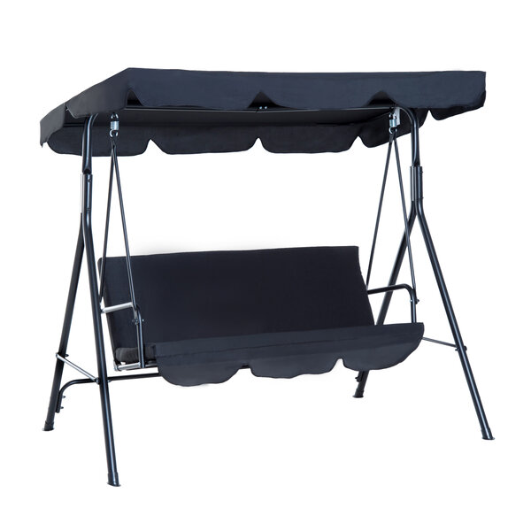 Balancelle de jardin 3 places toit inclinaison réglable coussins assise et dossier 1 72L x 1 1l x 1 52H m acier noir polyester noire