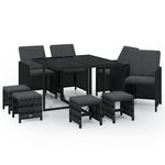 vidaXL Ensemble à manger de jardin coussins 9Pièces Résine tressée Noir