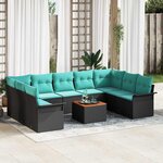 vidaXL Ensemble de canapé de jardin 10 Pièces Noir et turquoise polyrotin