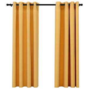 vidaXL Rideaux occultants Aspect lin à œillets 2 Pièces Jaune 140x175 cm