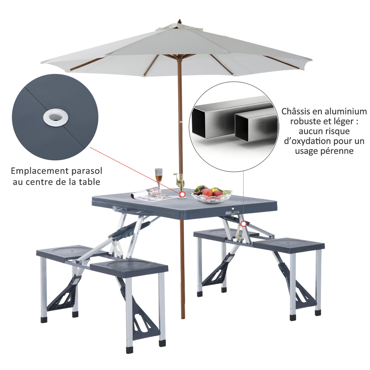 Table de pique-nique table de camping pliante légère 4 pers. en aluminium -  La Poste