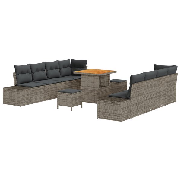 vidaXL Ensemble de canapé de jardin 11 pièces avec coussins gris poly rotin