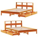 vidaXL Lit bibliothèque sans matelas cire marron 120x190cm pin massif