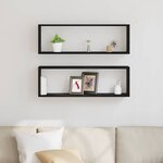 vidaXL Étagère murale avec étagère 2 Pièces Chêne Noir 80 x 15 x 26 cm