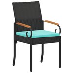vidaXL Chaises de jardin 4 Pièces Noir et turquoise Poly Rattan et Acacia