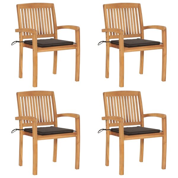 vidaXL Chaises de jardin empilables avec coussins lot de 4 Teck solide