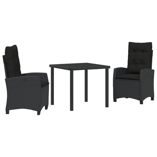 vidaXL Ensemble de salle à manger de jardin 3 pièces avec coussins Noir Poly Rattan