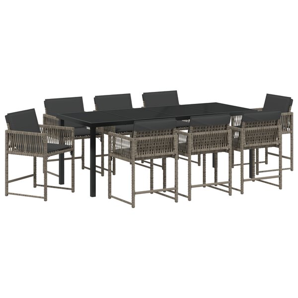vidaXL Set de salle à manger de jardin de 9 pièces avec coussins  en poly rotin gris.