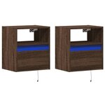 vidaXL Tables de chevet murales avec lumières LED 2 Pièces chêne marron