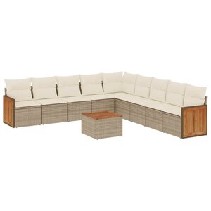 vidaXL Salon de jardin avec coussins 10 Pièces beige résine tressée