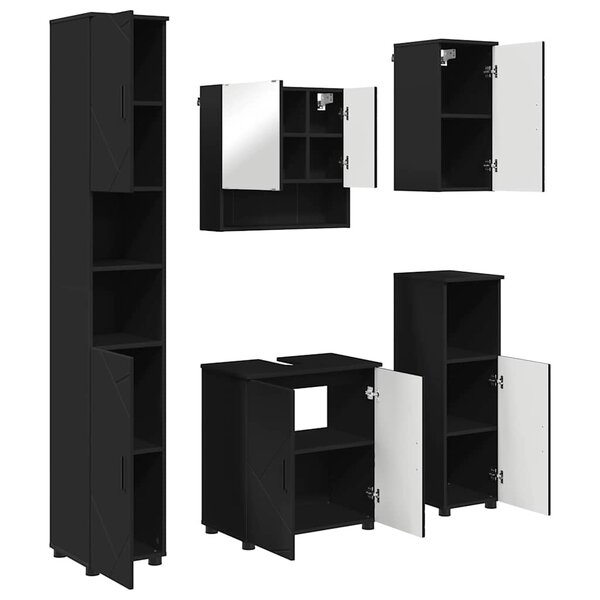 vidaXL Ensemble de mobilier de salle de bain Montage mural 5 Pièces Noir