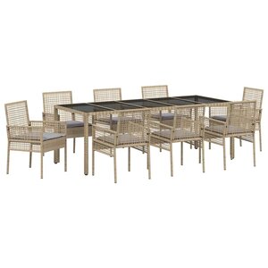 vidaXL Ensemble de salle à manger pour jardin 9 Pièces Beige Poly rotin