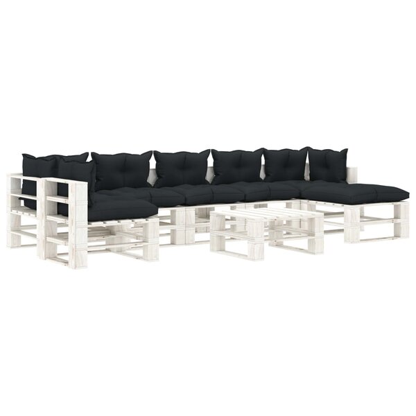 vidaXL Salon palette de jardin 8 Pièces avec coussins anthracite bois