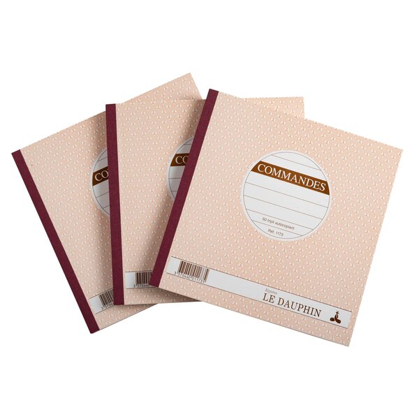 Lot De 3 Manifolds Commandes - Papier Autocopiant - Triplicata (1 Original Et 2 Copies) - 50feuilles - Format 21 X 21 Cm - Couverture Vernie - Avoine - Le Dauphin