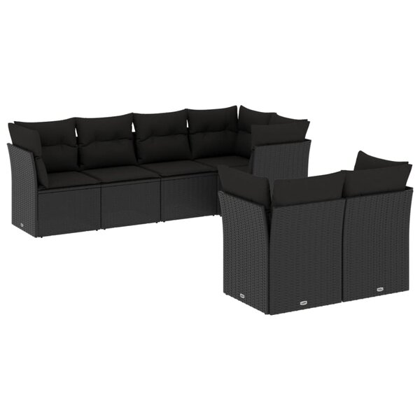 vidaXL Salon de jardin 7 Pièces avec coussins noir résine tressée