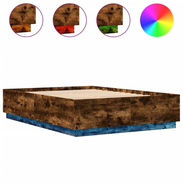 vidaXL Cadre de lit avec LED sans matelas chêne fumé 140x200 cm