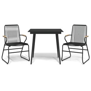 vidaXL Ensemble à manger de jardin 3 Pièces noir rotin PVC