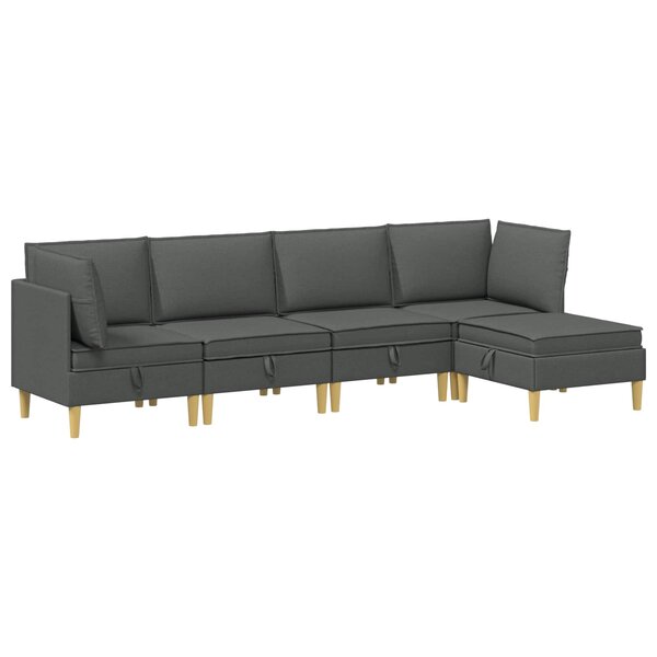 vidaXL Canapé modulaire avec rangement 5 Pièces Gris foncé Tissu